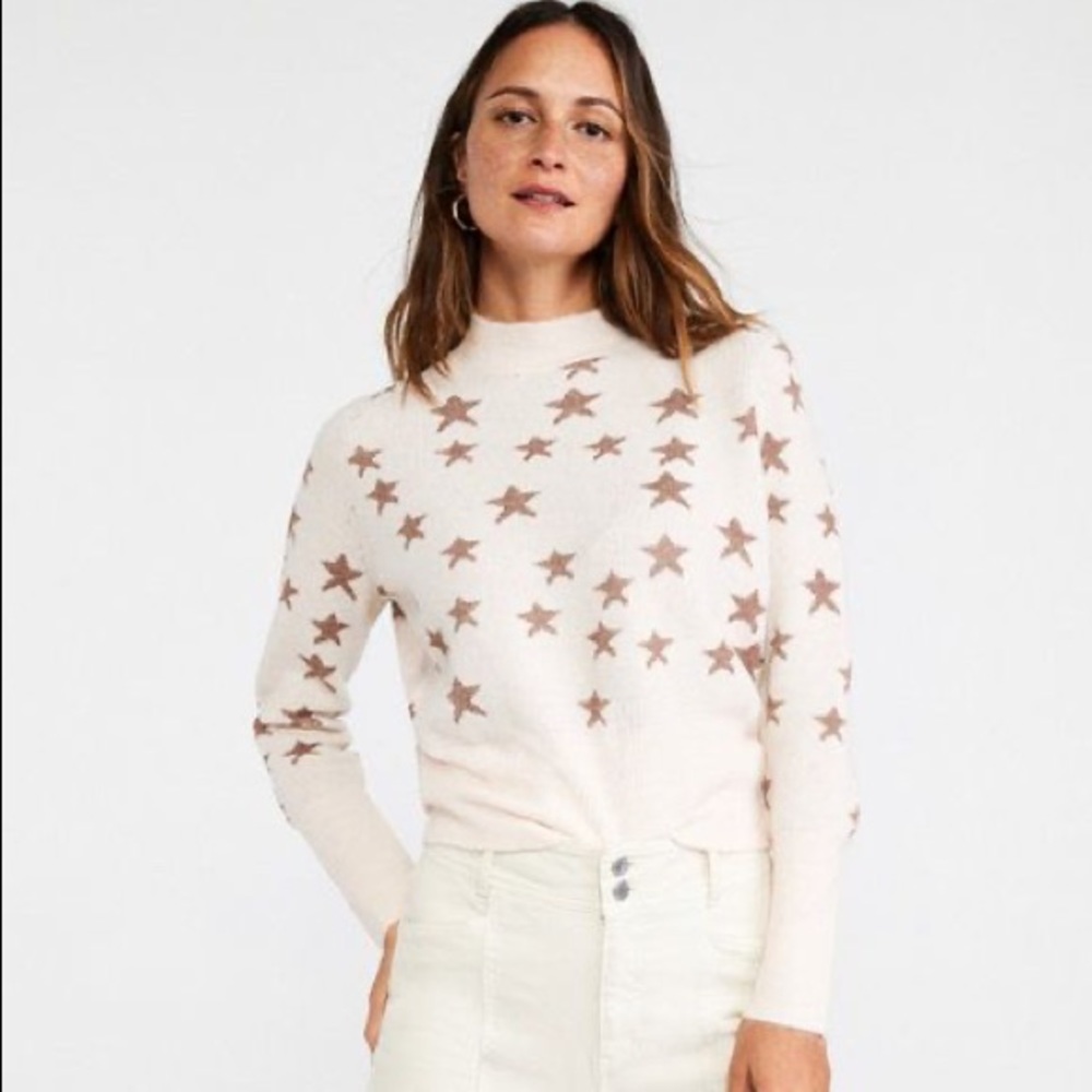 Ann Taylor Mock Neck Shimmer Star Sweater, size Medium